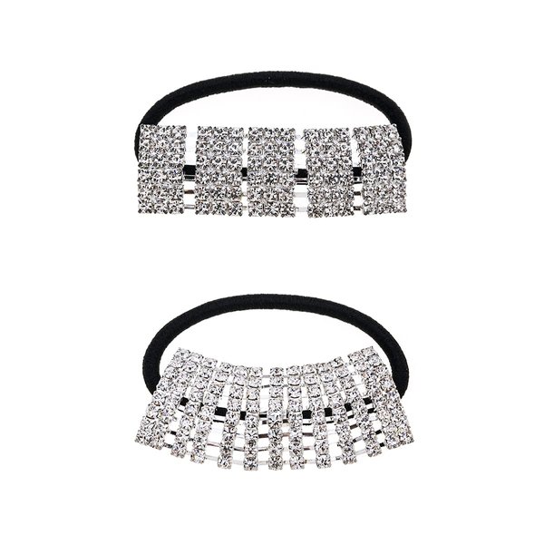 Xiwstar 2Pcs Crystal Elastic Hair Ties Sparkling Rhinestone Ponytail Holder Scrunchies Stretchy Hair Band for Women Girls