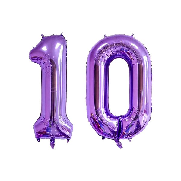 XLOOD Number 10 Balloons 32 inch Digital Balloon Alphabet 10 Birthday Balloons Digit 10 Helium Balloons Big Balloons for Birthday Party Supplies Wedding Bachelorette Bridal Shower, Purple Number 10th