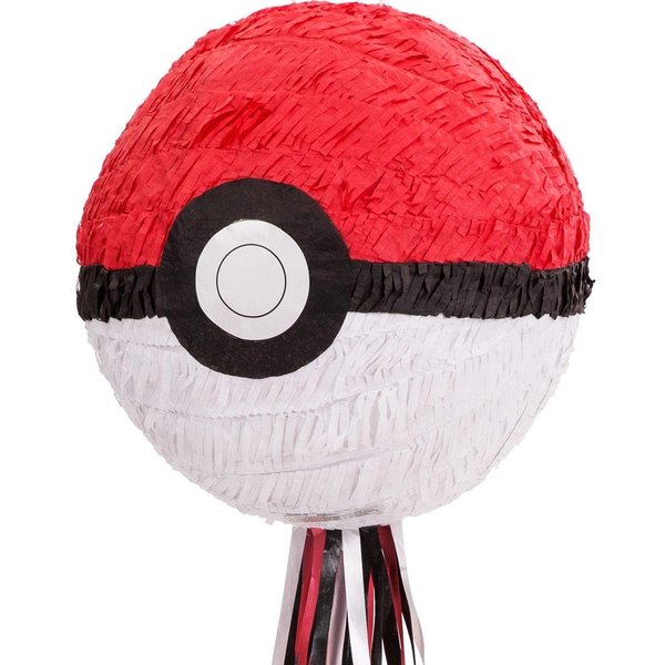 Party City Pull String Paper Pinata, Pokémon Pokeball - 10.75in Wide x 10.75in Deep x 11in Tall - Cardstock & Tissue Paper Pinata Party Supplies - Birthday Party Game Decorations for Boys & Girls