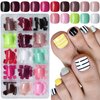 LoveOurHome Press on Toenails, 360pc Short Square Fake Toe Nail Tips Full Cover, Gel Press on Toenails False Toenails Toe Press on Nails Glossy Fake Toenails with Adhesive Glue Tabs for Women Girls