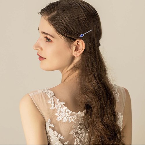 Andelaisi Vintage Sapphire Crystal Hair Pin Barrettes Blue Crystal Wedding Hair Barrettes Vintage Rhinestone Hairpin Barrette Bling Cz Hair Pins Hairclip Decorative Bobby Pins for women(Style A)