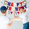 Happy Birthday Banner for Baseball Birthday Decorations, Sports Theme Birthday Party Supplies, Baseball Pennant Bunting Party Supplies for Boys (Red White and Blue)
