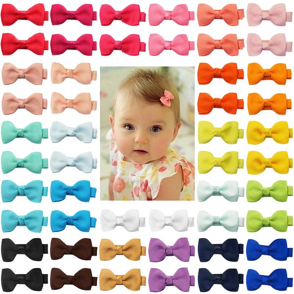 CÉLLOT Baby Hair Clips 50 Pieces 25 Colors in Pairs Baby Girls Fully Lined Baby Bows Hair Pins Tiny 2" Hair Bows Alligator Clips for Girls Infants Toddlers