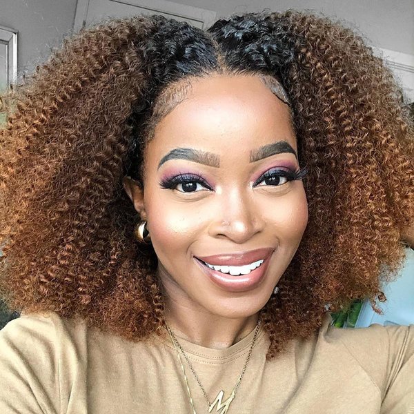Ombre Afro Kinky Curly Bundles Human Hair 1B/30 Brown 4B 4C Mongolian Afro Kinky Bulk Human Hair Bundles Unprocessed Virgin Hair Curly Weave Hair Bundles for Women 8 10 12 Inch