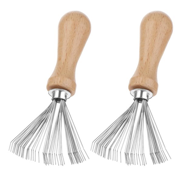 Hairbrush Cleaner Tool, 2 Pcs Mini Hair Brush Cleaner Wooden Handle Comb Cleaner with Metal Wire Rake Hair Clipper Cleaner Portable Hair Remover Tool for Home Salon Cleaning Hairs Dust Dirt Lint