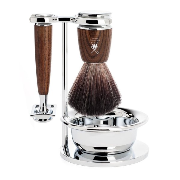 MÜHLE RYTMO Steamed Ash 4-piece Black Fiber Safety Razor (Closed Comb) Shaving Set For Men - Perfect for Every Day Use, Barbershop Quality Close Smooth Shave