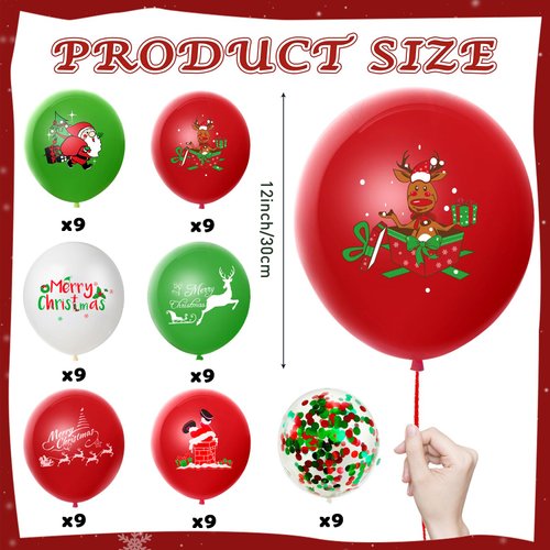 63 Pcs Christmas Latex Balloons 12 Inch Red Green and White Balloons Merry Christmas Balloons for Santa Party Xmas Holiday Party Decorations Supplies