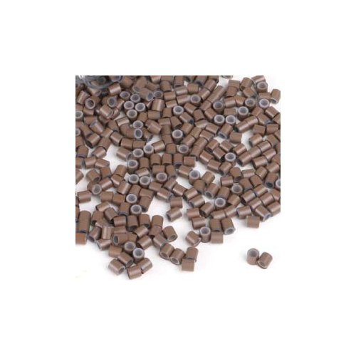 Prolinks- 500 pcs Premium Silicone Lined Copper Micro Rings Beads Tubes For I-Tip Hair Extensions (Brown- 4 mm)