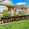 Happy New Year Banner, 2025 New Year Eve Party Decorations, Black Gold New Years Background Banner 2025 for New Years Eve Party Supplies, Cheers to Happy New Year Banner Outdoor 2025 NYE Decoration