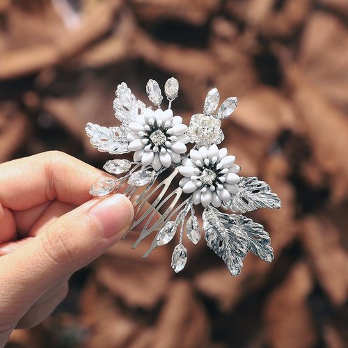 Jeairts Bride Leaf Wedding Hair Comb Silver Flower Bridal Hair Pieces Glitter Rhinestone Headpiece Crystal Hair Accessories for Brides and Bridesmaids