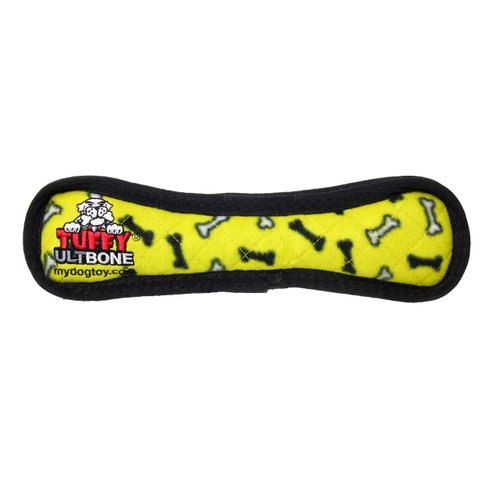 TUFFY-World's Tuffest Soft Dog Toy-Ultimate Bone-Squeakers-Multiple Layers. Made Durable, Strong & Tough. Interactive Play (Tug, Toss & Fetch). Machine Washable & Floats (Regular 2 Pack, Yellow Bone)