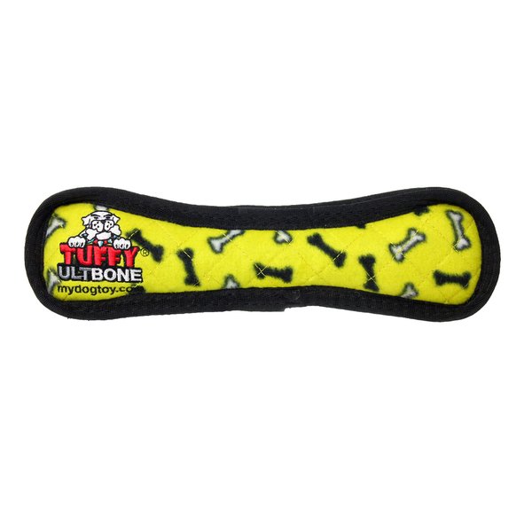 TUFFY-World's Tuffest Soft Dog Toy-Ultimate Bone-Squeakers-Multiple Layers. Made Durable, Strong & Tough. Interactive Play (Tug, Toss & Fetch). Machine Washable & Floats (Regular 2 Pack, Yellow Bone)