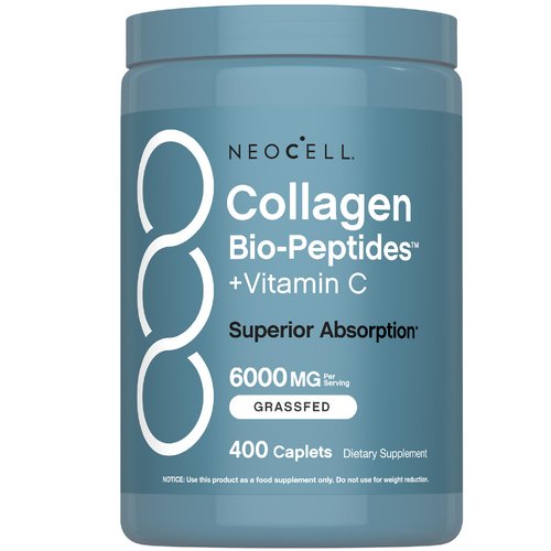 NeoCell Grass Fed Collagen Peptides | 400 Caplets | Types I & III Bio-Peptides | with Vitamin C | Superior Absorption Formula | for Women and Men