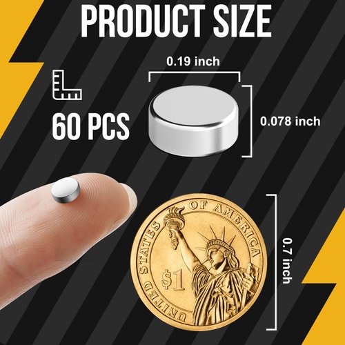 60Pack Small Magnets Mini Magnets Multi-use Refrigerator Small Neodymium Magnets Premium Fridge Magnets 5mm x 2mm Office Magnets for Whiteboard Kitchen Dry Erase Magnets