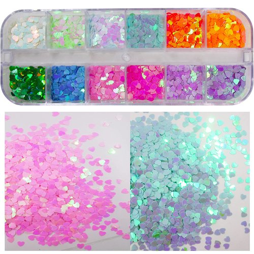 24 Colors Heart Nail Glitter Sequins Holographic Hearts Chunky Glitters Flakes Confetti for Nail Art Designs, Crafts, Resin Epoxy. (Heart)