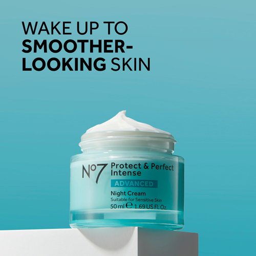 No7 Protect & Perfect Intense Advanced Night Cream - Vitamin E & Shea Butter Face Cream - Fine Line Reducing Moisturizer with Collagen Peptide Technology (1.69 fl oz)
