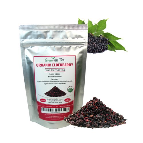 Green Hill Tea Organic Elderberry Herbal Tea - Immune System Boosting Loose Leaf Tea Blend - USDA Certified Organic - Caffeine-Free Relaxing Drink 4 OZ