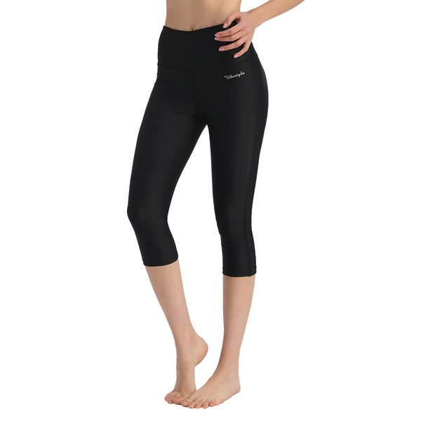 Ubestyle UPF 50+ High Waist Women's Yoga Capri Leggings Swimming Tights Sun Protective Black