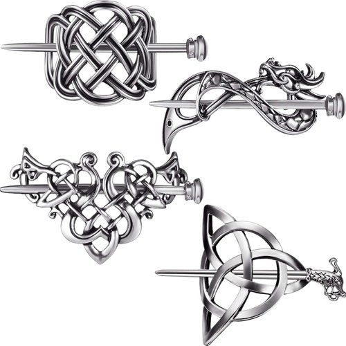 4 Pieces Viking Celtic Hair Clips Hairpins Celtics Knots Hairpins Retro Silver Hair Sticks Hair Pin Hair Accessories for Long Hair Women Girls