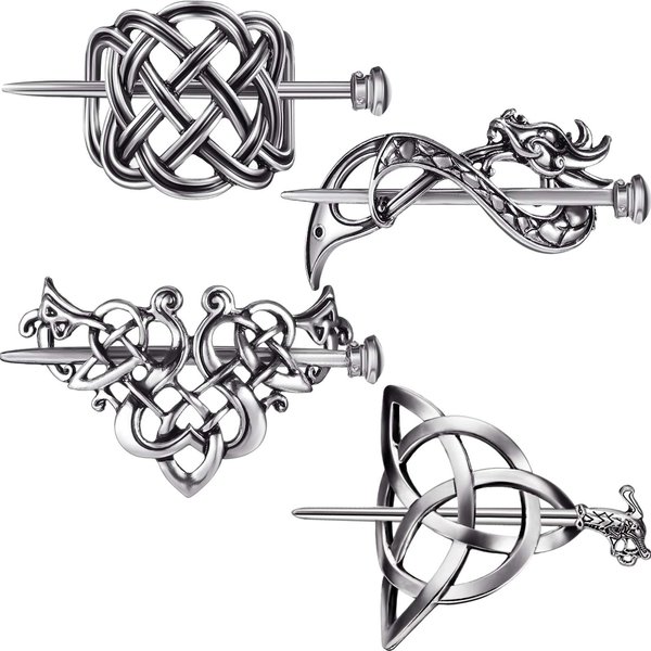 4 Pieces Viking Celtic Hair Clips Hairpins Celtics Knots Hairpins Retro Silver Hair Sticks Hair Pin Hair Accessories for Long Hair Women Girls