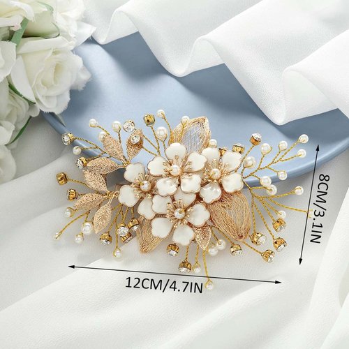 Catey Flower Bride Wedding Hair Clip Gold Hair Comb Rhinestone Wedding Hair Piece Baroque Bridal Hair Clip Side Comb Hair Accessories for Women and Girls
