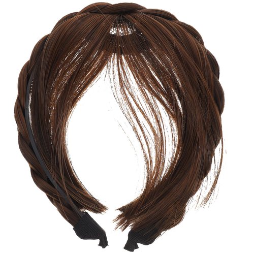 OSALADI Bang Hair Bands Synthetic Headband Wig with Bangs Front Hair Bangs Headband Braided Hair Hoop for Women, front hair extensions Light front hair bangs Brown headband bangs