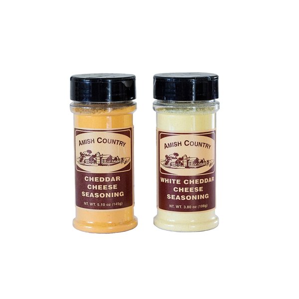Amish Country Popcorn | Seasoning Variety Pack | Cheddar Cheese - 5.1 oz and White Cheddar Cheese - 3.8 oz Popcorn Seasoning | Old Fashioned, Non-GMO and Gluten Free