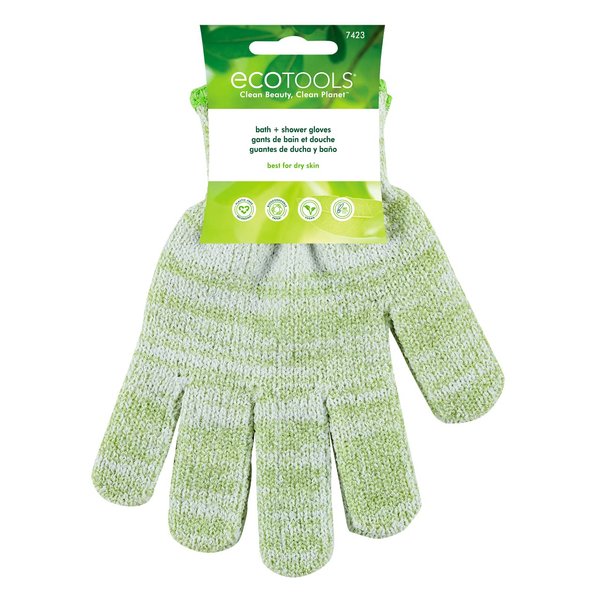 EcoTools Bath & Shower Gloves, Recycled Netting, Exfoliating, Gentle Cleansing for Whole Body, Fits All Hands, Green, 1 Pair