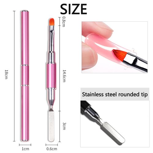 WOKOTO 3pcs Dual-Ended Gel Nail Brushes For Nail Art Extension Nails Gel Brushes For Nails Acrylic Nail Brushes For Acrylic Nails Design Brushes 2 Way Gel Spatula And Nail Art Brushes