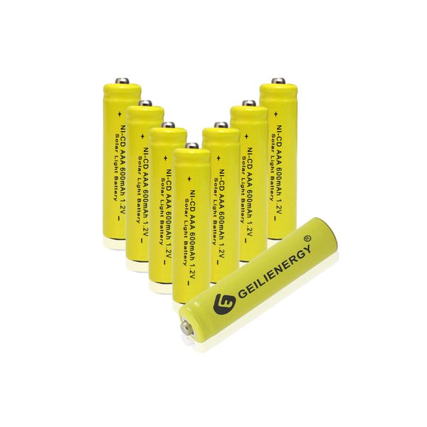 GEILIENERGY Solar Light Batteries AAA NiCd AAA 1.2V 600mAh Triple A Rechargeable Batteries for Solar Lamp Garden Lights (Pack of 8)