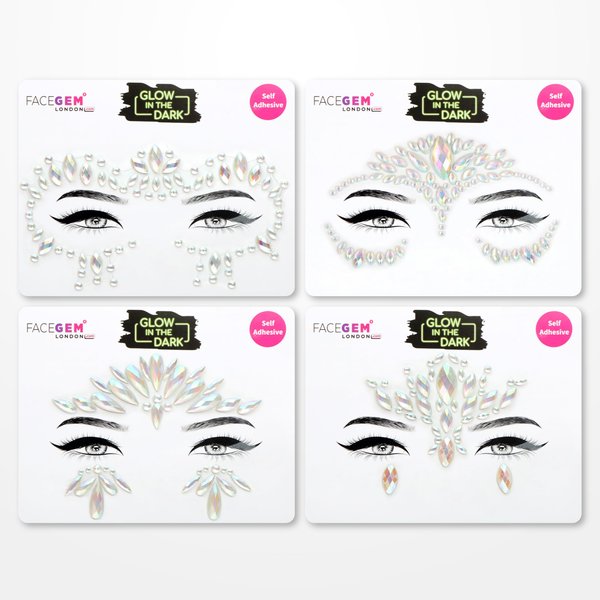 Face Gems Adhesive Glitter Jewel Tattoo Sticker Festival Gems Rave Party Body Make Up (GLOW IN THE DARK)