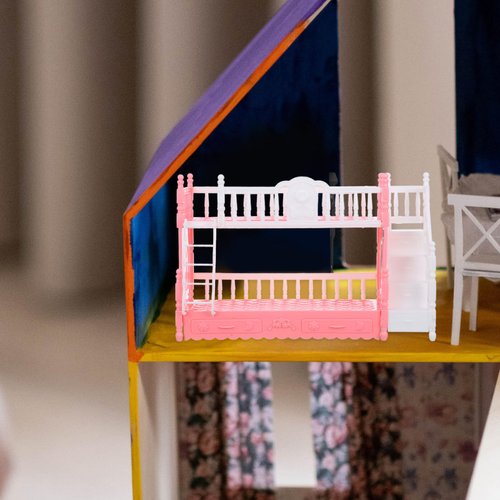 TOYANDONA Dollhouse Mini Bed Miniatures Bunk Bed Small Double Bed Doll Bunk Bed with Ladder Dollhouse Furniture Decoration Accessories DIY Doll House Room Decor