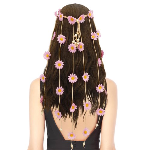 Flower Crown,Pink Flower Headband,Hippie Accessories,Sunflower Headpiece, Sunflower Headband,Hippie Costume Accessories,Hippie Headband,Hippie Gifts,Hippie Hair Accessories for Women and Girl
