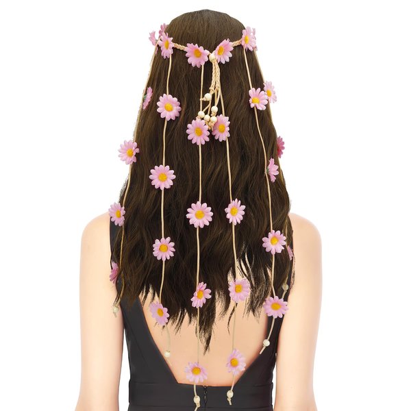 Flower Crown,Pink Flower Headband,Hippie Accessories,Sunflower Headpiece, Sunflower Headband,Hippie Costume Accessories,Hippie Headband,Hippie Gifts,Hippie Hair Accessories for Women and Girl