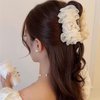 Yovic Bow Hair Claw Clips Flower Hair Clips Chiffon Pleated Hair Bows Hair Clamps Thick Thin Hair Jaw Clips Floral Hair Accessories for Women 1PCS (Champagne)