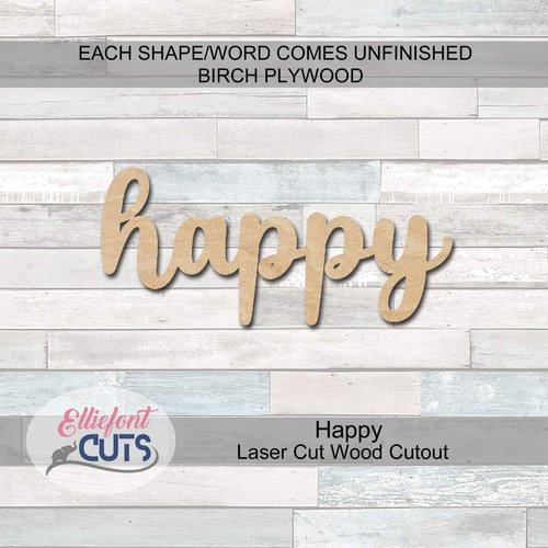 Happy Wood Cutouts for crafts, Laser Cut Wood Shapes 5mm thick Baltic Birch Wood, Multiple Sizes Available