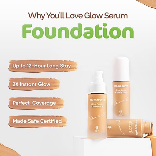 Mamaearth Glow Serum Foundation with Vitamin C & Turmeric for 12-Hour Long Stay- 02 Crème Glow - 30 ml