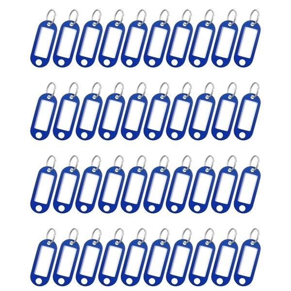 Uniclife 40 Pieces Key Tags 2 Inch Soft Plastic Key Chain Tags with Blank Paper Labels Clear Windows Protective Films and Split Rings Flexible Item Identifiers, Blue
