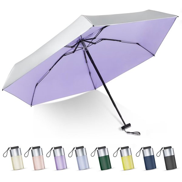 LEAGERA Mini Umbrella For Purse - UPF 50+ UV Blocker Sun Protection Umbrella, Small Micro Travel Parasol Design for Women, Purple