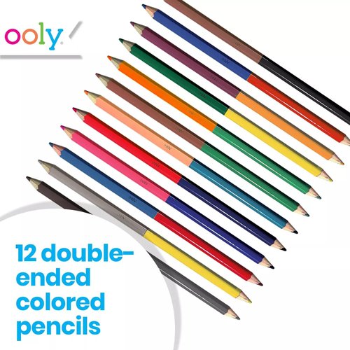 Ooly Double-Ended Colored Pencils [Set of 12], 12 Colored Pencils with 24 Colors, Drawing & Coloring Pencils for Kids and Adults, Colorful School Supplies for Arts and Crafts, [Double-Ended]