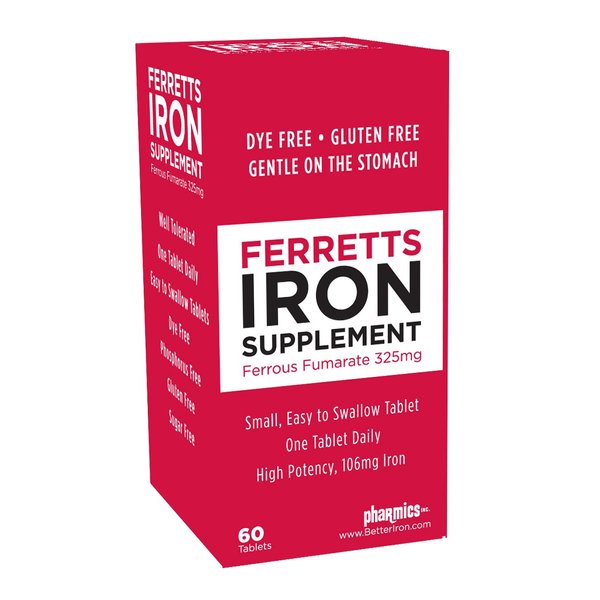 Pharmics - Ferretts Iron Supplement, High Potency 106 mg Elemental Iron - 60 tablets