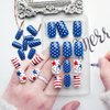 Medium Press on Nails 4th of July Square Fake Nails Red Blue and White False Nails with Stars and Stripes Designs Patriotic Acrylic Nails with Glue Glossy Artificial Nails for Women and Girls 24PCS