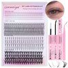 Geeneiya Lash Clusters Kit Individual Lash Extension Kit DIY Multi-type D Curl Cluster Eyelash Extension Kit with Bottom Lashes, Waterproof Lash Bond and Seal Glue, Lash Tweezers (30D, 480PCS)