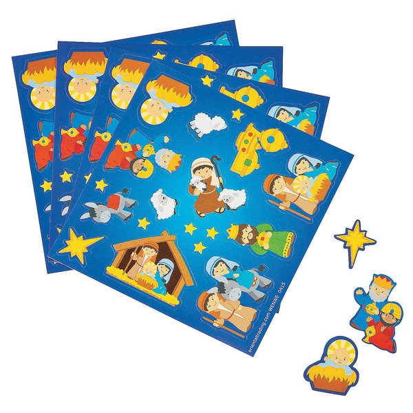 Nativity Treat Pack Stickers - Bulk Set of 50 Sheets - Christmas Supplies and Stocking Stuffers