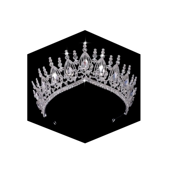 Kamirola Silver Baroque Big Wedding Crown Bridal Headpiece Water Drop Rhinestone Crystal Diadem Queen Crown Princess Tiaras Hair Jewelry For Womens