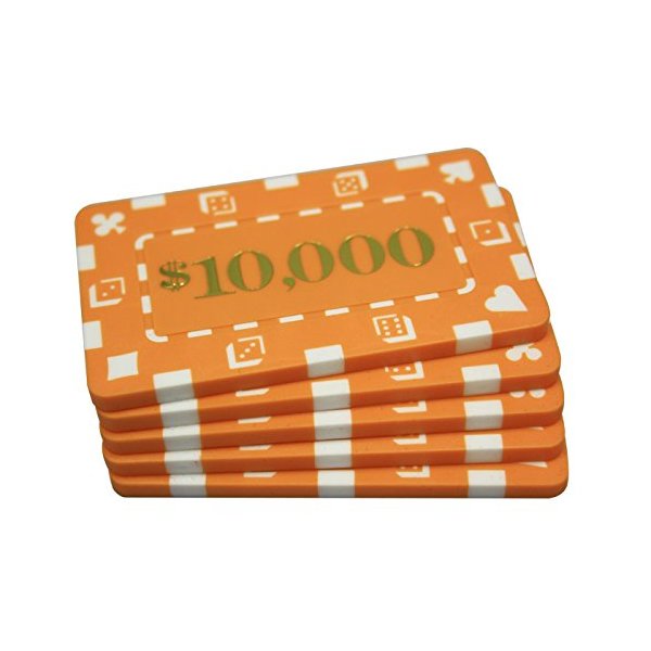 MRC 5 Pcs Denominated Rectangular Poker Chips Plaques $10000 Orange