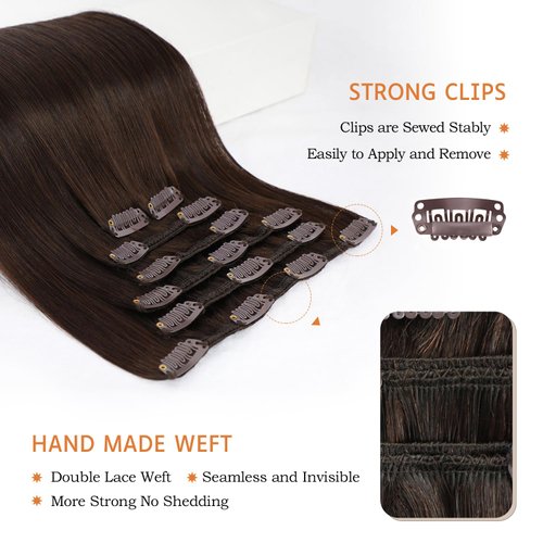 MIFIL Hair Extensions Real Human Hair Dark Brown Human Hair Extensions 16 inch 70g Hair Extensions Clip in Human Hair Straight Remy Real Hair Clip in Extensions (16inch,7pcs,70g)