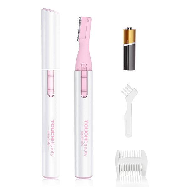 TOUCHBeauty Electric Eyebrow Trimmer for Women Portable Eyebrow Hair Remover Metal Cover, Battery Powered Ladies Hair Shaver Pink
