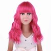PATTNIUM Hot Pink Wig Kids Short Wavy Wig Hot Pink Wig with Bangs Girls Wig Cosplay Halloween Party Costume Wig (Hot Pink)