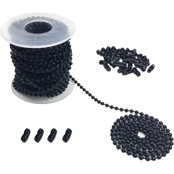 Hyamass 10 Yards 3mm Diameter Black Beaded Pull Chain Extension Ceiling Light Fan Chain with 30 Matching Connectors, Rolled Packing